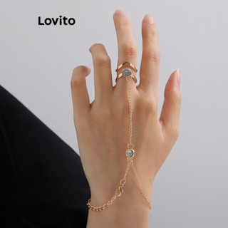 Lovito สร้อยข้อมือ แหวนโลหะ ธรรมดา ลําลอง สําหรับผู้หญิง L63AD033 (สีทอง)