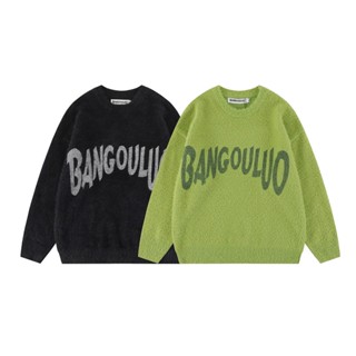 Bangouluo- ผลักดันหลัก! เสื้อกันหนาว แต่งขนปุย ลายโลโก้ตัวอักษรด้านหน้า สวมใส่สบาย ทั้งภายในและภายนอก! Jurtw สไตล์ Unisex