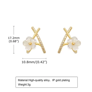 Vnox ต่างหูสตั๊ด ประดับเพทาย ลายดอกไม้ สีขาว ทอง แพลตช์ ใช้แล้วไม่แพ้ สไตล์เกาหลี เก๋ไก๋ สําหรับผู้หญิง