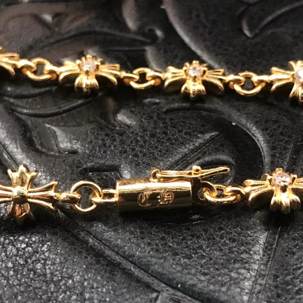CHROME HEARTS สร้อยข้อมือ ชุบทอง 22K ประดับเพชร ลายดอกไม้ สไตล์พังก์ ยุโรป อเมริกัน เข้ากับทุกชุด สําหรับผู้ชาย และผู้หญิง