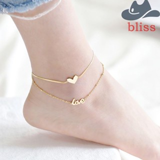 Bliss สร้อยข้อเท้าเหล็กไทเทเนียม รูปหัวใจ สองชั้น สไตล์คลาสสิก อุปกรณ์เสริม สําหรับเดินชายหาด