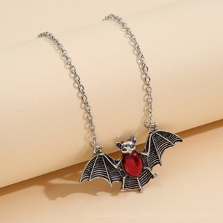 0908WSJ Wish Cross-Border European and American Dark Halloween Red Vampire Bat Necklace Female Vintage Ruby Pendant R0SR