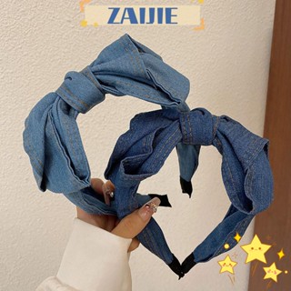 Zaijie24 ที่คาดผมโบว์ฝรั่งเศส, เดนิมล้างหน้า, ที่คาดผมผูกปม แบบไขว้, เครื่องประดับผมพรีเมี่ยม ที่คาดผมผู้หญิง