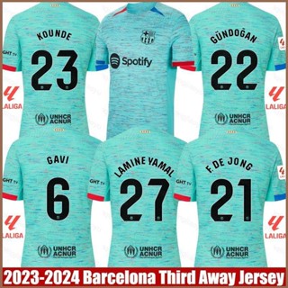 เสื้อยืดแขนสั้น ลาย Barcelona Third Away Yamal Jong Gavi Gundogan Kounde Jersey พลัสไซซ์ HQ1 2023-2024 QH1