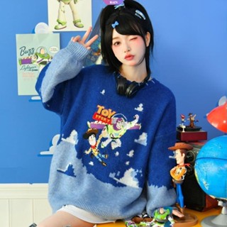 เสื้อกันหนาว คอกลม ผ้าถัก แบบนิ่ม ปักลายการ์ตูน Toy Story สีคอนทราสต์ สไตล์ญี่ปุ่น แฟชั่นฤดูใบไม้ผลิ และฤดูใบไม้ร่วง สําหรับเด็กผู้หญิง [RAIN]