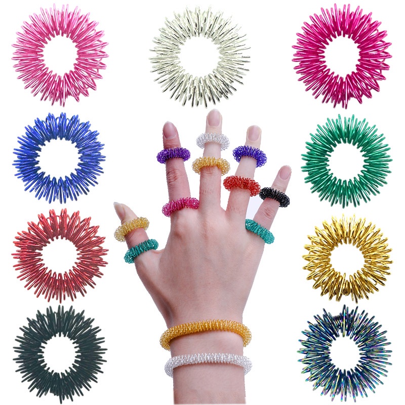 5Pcs/Pack Spiky Sensory Anxiety Rings for Finger Massage Hand Acupressure Massager Fidget Toy Stress