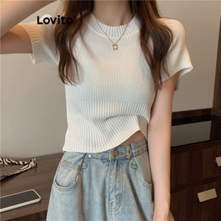 Lovito เสื้อยืดลําลอง เรียบง่าย สําหรับผู้หญิง LNA17046 (สีขาว)