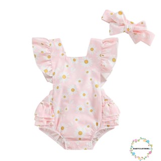 Babyclothes- ชุดรอมเปอร์ และที่คาดผม ลายดอกไม้ สองชิ้น น่ารัก แฟชั่นฤดูร้อน สําหรับเด็กผู้หญิง