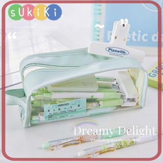 Sukiki กระเป๋าเครื่องเขียน กระเป๋าดินสอ แบบใส กันน้ํา จุของได้เยอะ สําหรับนักเรียน