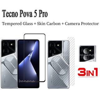 3 in 1 Tecno Pova 5 Pro กระจกนิรภัย สําหรับ Tecno Pova 5 Pova5 Pro ฟิล์มกระจกป้องกัน และฟิล์มกันรอยกล้อง