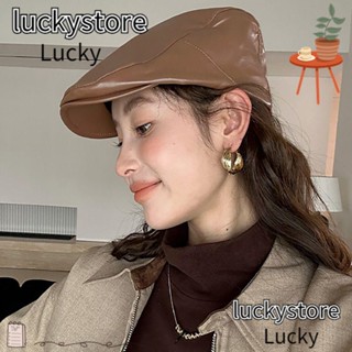 Lucky หมวกเบเร่ต์ หนัง PU ปรับขนาดได้ กันแดด แฟชั่นฤดูใบไม้ร่วง และฤดูหนาว สไตล์เรโทร สําหรับเด็กผู้ชาย