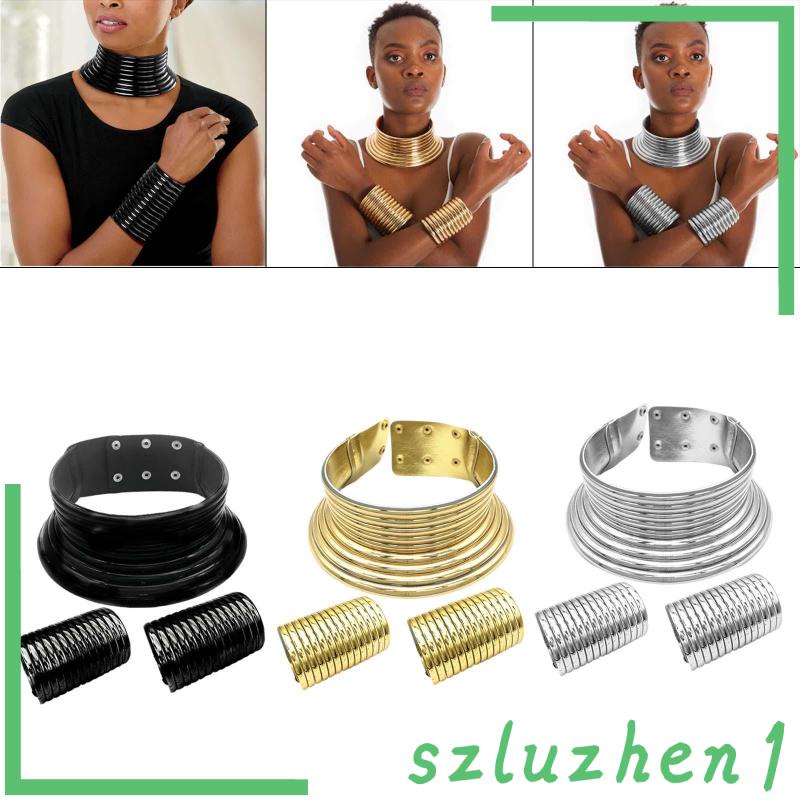 [Szluzhen1] ชุดสร้อยคอโชคเกอร์ สร้อยข้อมือ สไตล์โกธิค แอฟริกัน