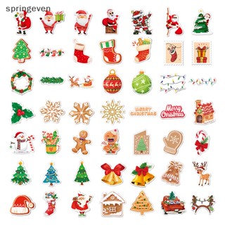 [springeven] สติกเกอร์เลเซอร์ ลาย Merry Christmas สําหรับตกแต่งกระเป๋าเดินทาง สเก็ตบอร์ด DIY 50 100 ชิ้น