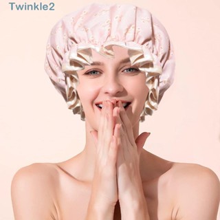 Twinkle ผ้าคลุมหัวฝักบัวอาบน้ํา ผ้าซาติน และผ้าพีวีซี กันน้ํา ยืดหยุ่น หลายสี สําหรับผู้หญิง