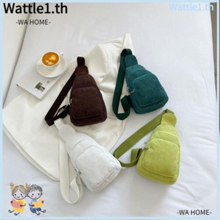 Wttle กระเป๋าสะพายข้าง ผ้าลูกฟูก มีซิป กระเป๋าคาดเอว สีพื้น สไตล์เกาหลี สําหรับผู้หญิง