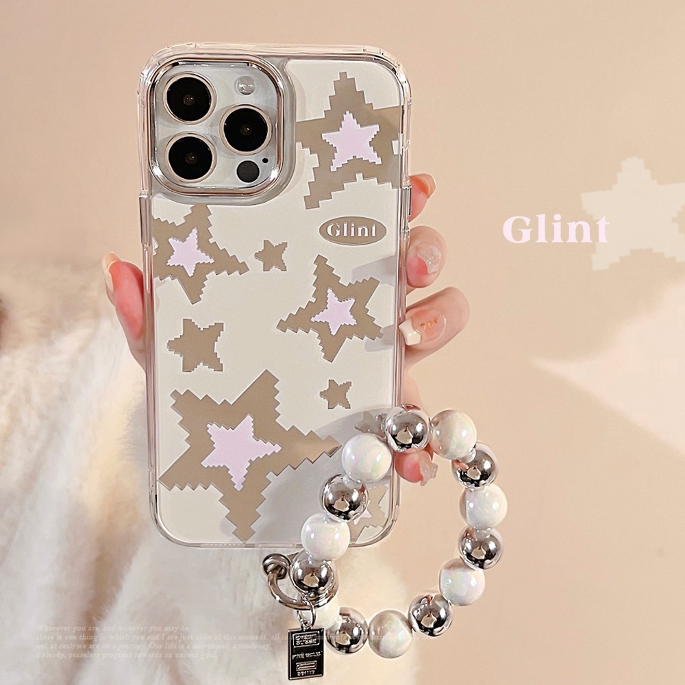 เคสโทรศัพท์มือถือซิลิโคน tpu กันตก ลายดาว พร้อมกระจก และสายคล้องข้อมือ สําหรับ apple iphone 11 12 13 14 15 pro max plus