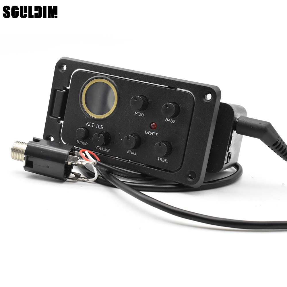 KLT-10B 4 Band EQ Equalizer Preamp Pickup พร้อมจูนเนอร์หน้าจอกลมสําหรับกีตาร์ท่องเที่ยว 36 และ 38 กีตาร์สีดํา
