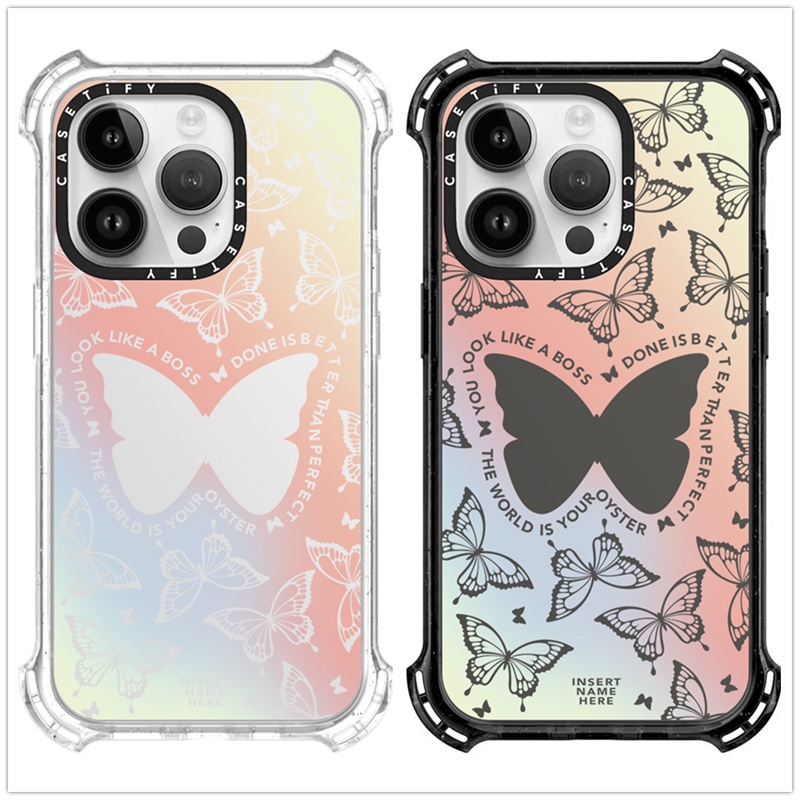 Casetifg เคสโทรศัพท์มือถือ ซิลิโคน TPU ใส กันกระแทก ลายผีเสื้อ ไล่โทนสี พร้อมกล่อง สําหรับ iPhone 15 14 11 12 13 Pro Max