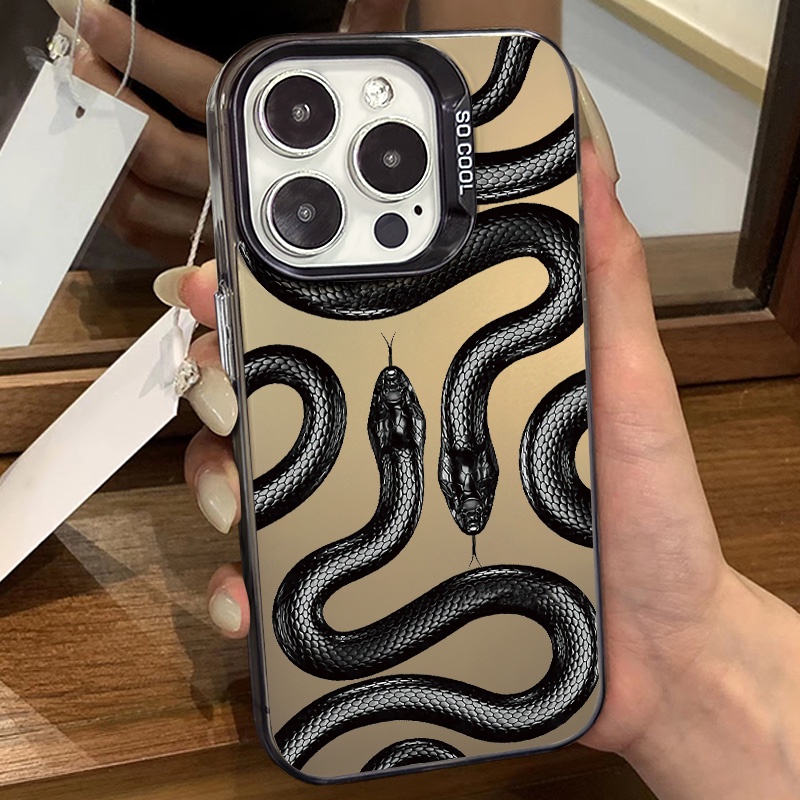 เคสโทรศัพท์มือถือ ซิลิโคน กันกระแทก ป้องกันกล้อง ลายงู สีดํา สีม่วง สําหรับ IPhone15 14 13 12 11 Pro Max XS X XR 8 + 7 Plus
