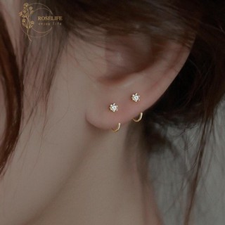 Roselife ต่างหูตะขอ เงิน S925 ประดับคริสตัล ลายดอกไม้ กันแพ้…