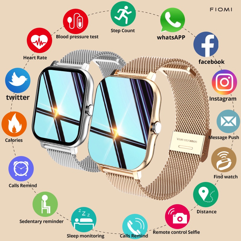 FIOMI Y13 สมาร์ทนาฬิกา HD บลูทูธ Dial Touch 1.69 "กันน้ําผู้หญิงผู้ชาย Smartwatch สําหรับ Android IO