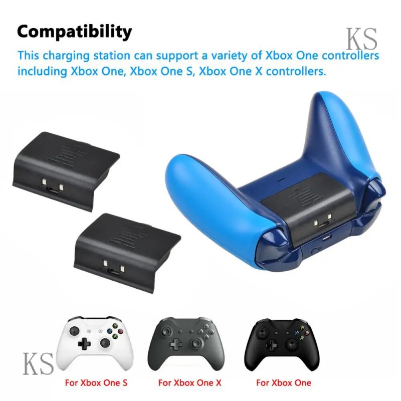 KS Rechargeable Battery Pack for Xbox One / Xbox One S/Xbox One X/Xbox One Elite Wireless Controller + 2-in-1 USB Chargi