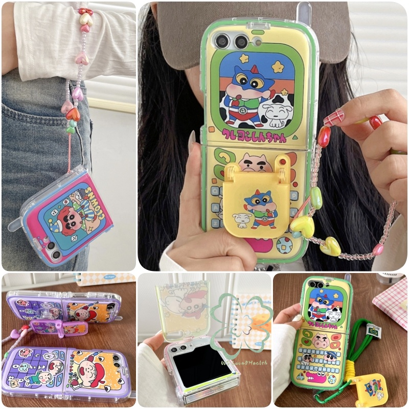 Retro Antenna Flip Lens Stand Soft TPU Casing Samsung Galaxy Z Flip 6 Z Flip 5 Flip 4/3 Case with Strap Pendant Lanyard Samsung Z Flip5 Flip4 Flip3 Cover Shell