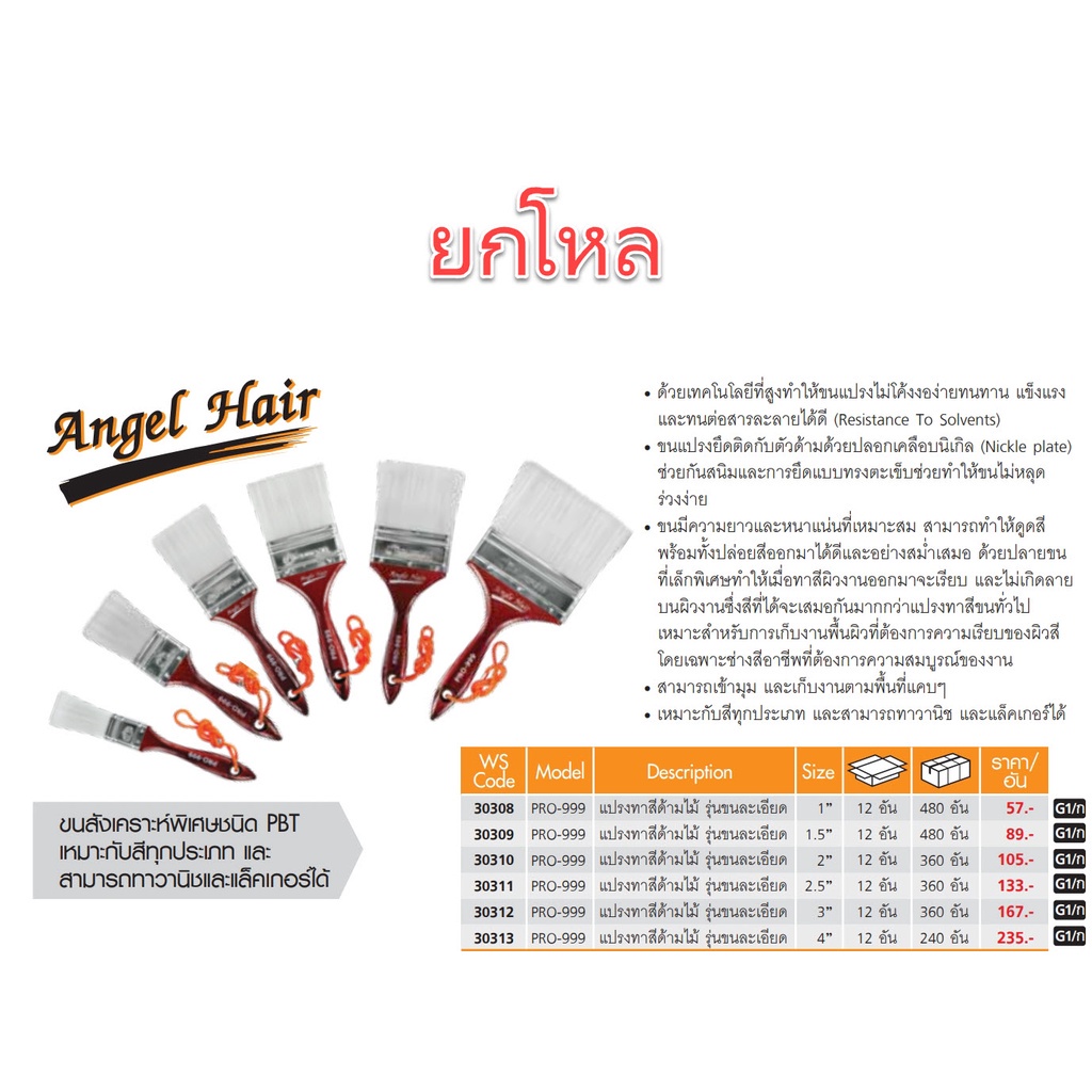 ***ยกโหล*** แปรงทาสี PUMPKIN PRO-999 รุ่นขนละเอียด ราคายกโหล OIL8448