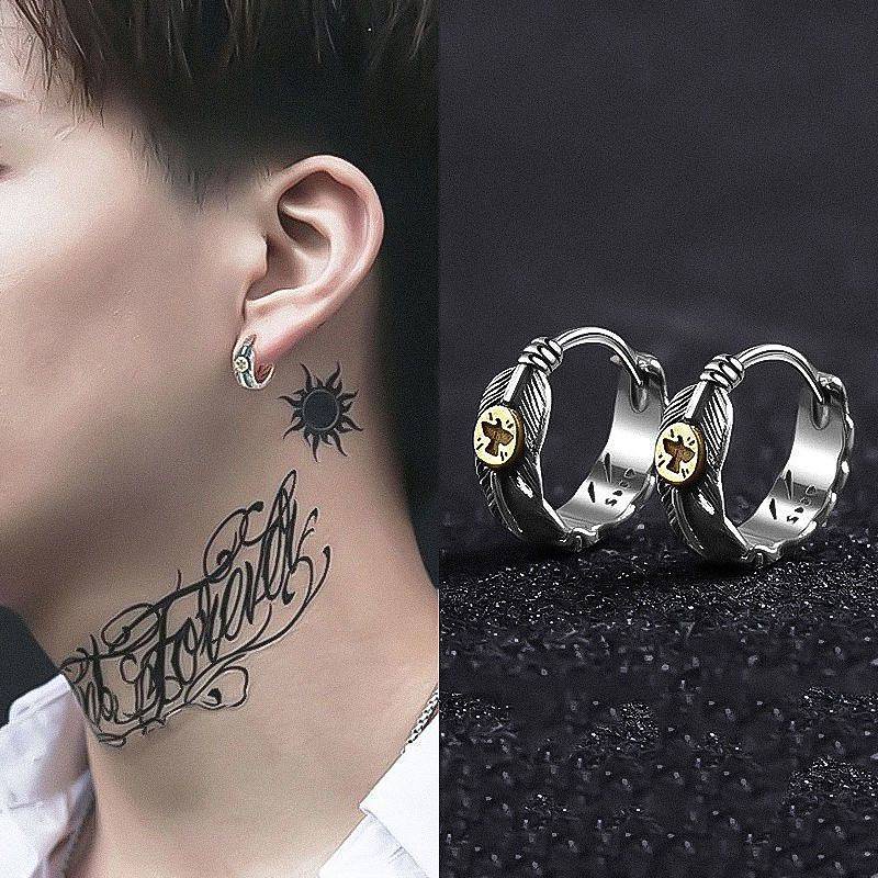 Earrings Men's High-Grade Retro Distressed Feather Ear Ring Special-Interest Design Single Men's Fas