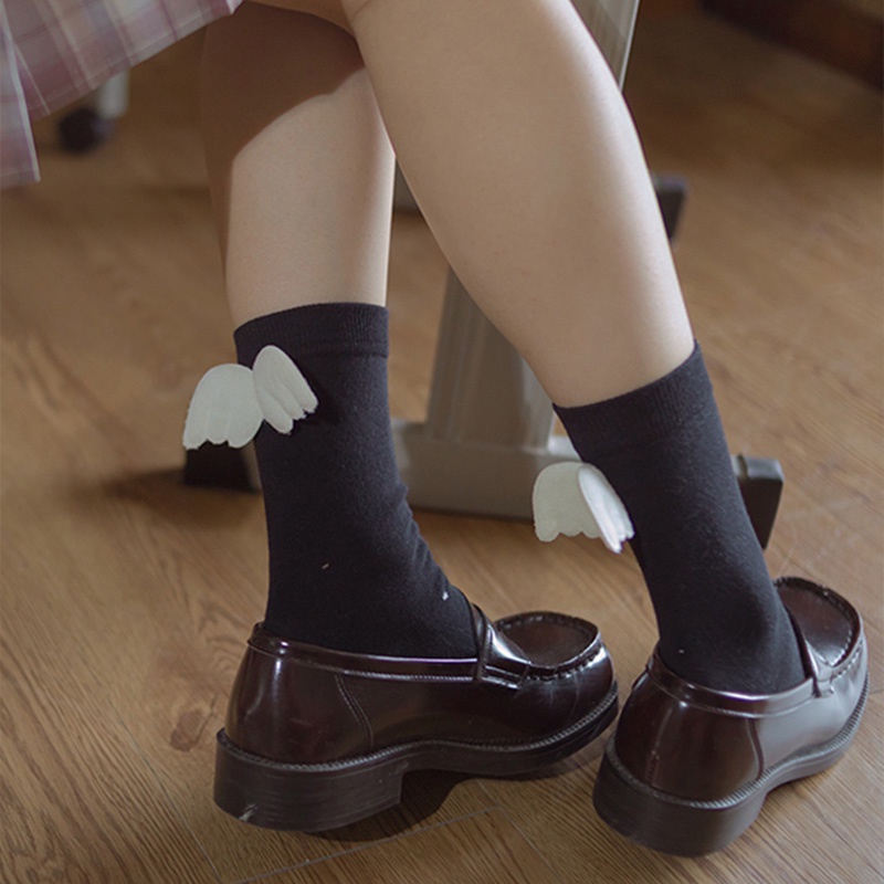 ถุงเท้าขนาดกลาง Lolita ถุงเท้าการ์ตูน Angel Wings ถุงเท้าผ้าฝ้ายน่ารักสำหรับผู้หญิง-Ranliyy