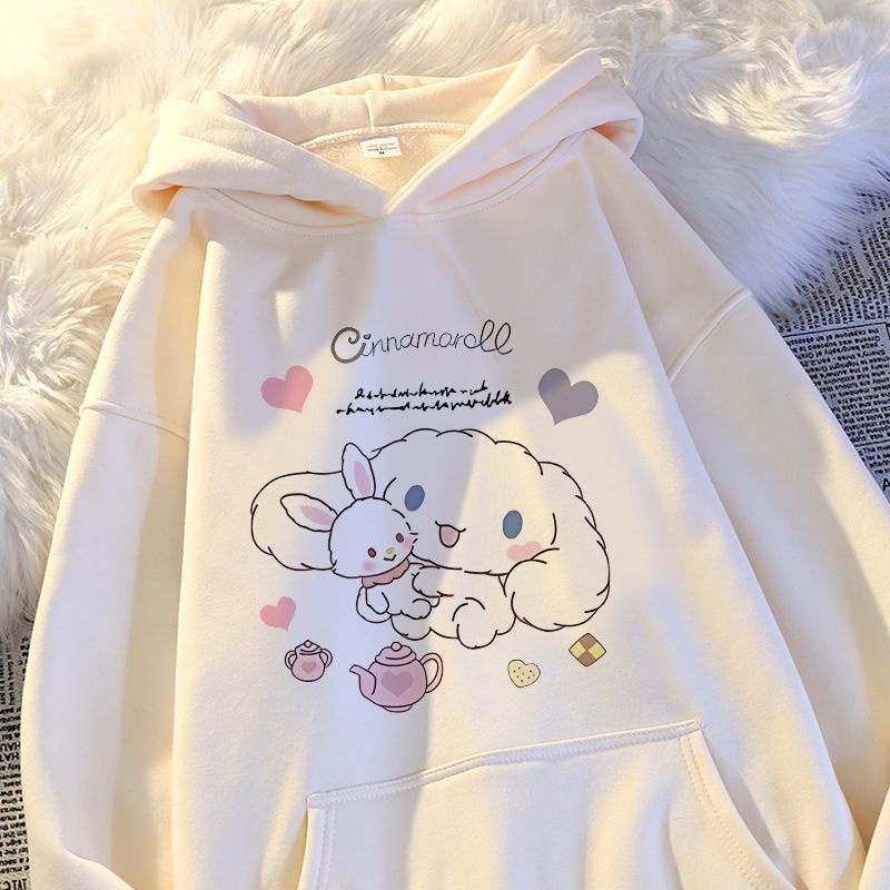 【Polyester】เสื้อกันหนาว แขนยาว มีฮู้ด พิมพ์ลายการ์ตูนน่ารัก สไตล์เกาหลี เรโทร ฤดูใบไม้ผลิ และฤดูใบไม้ร่วง สําหรับผู้หญิง