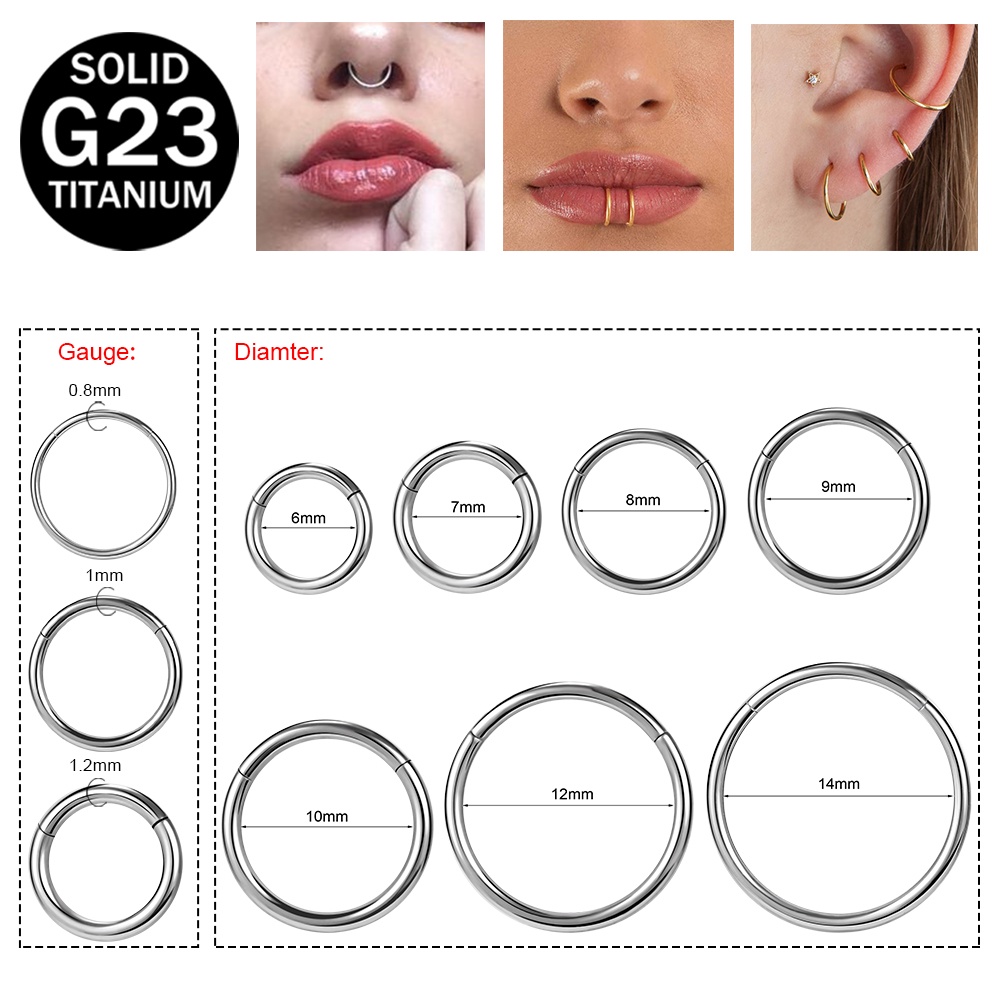 แหวนเหล็กไทเทเนียม G23 สีเงิน สําหรับเจาะกระดูกอ่อน จมูก 1 ชิ้น