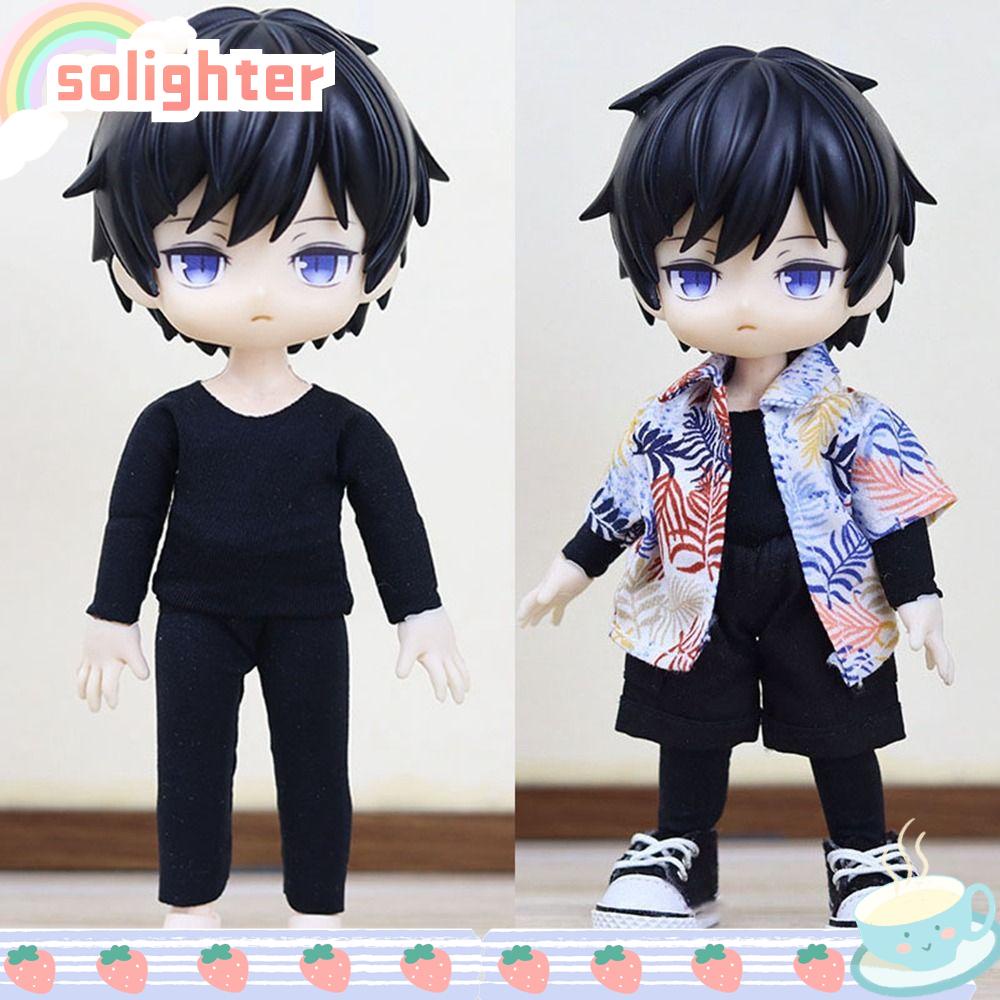 Solighter เสื้อยืดท็อป กางเกงลําลอง สีดํา สําหรับตุ๊กตา 1/11 ob11 1/12 Bjd