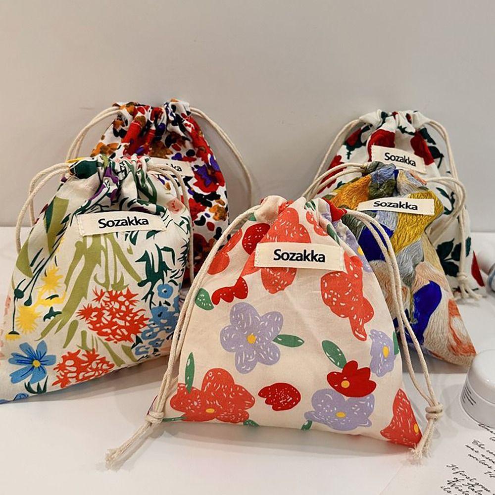 กระเป๋าหูรูดวินเทจ In-Nix สไตล์ญี่ปุ่น ลายดอกไม้ ผ้าแคนวาส สําหรับใส่เหรียญหรือจัดระเบียบ สะดวกสําหรับผู้หญิง - รูปที่ 3