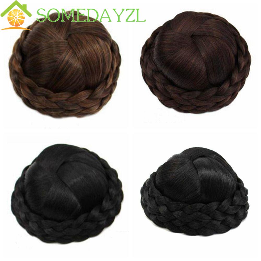 Somedayzl มวยผมปลอม สีน้ําตาลสังเคราะห์ Chignon ทนความร้อน ทนไฟเบอร์ วินเทจ เจ้าสาว แฮร์พีช ต่อผม Hanfu ผม Chignon ผู้หญิง
