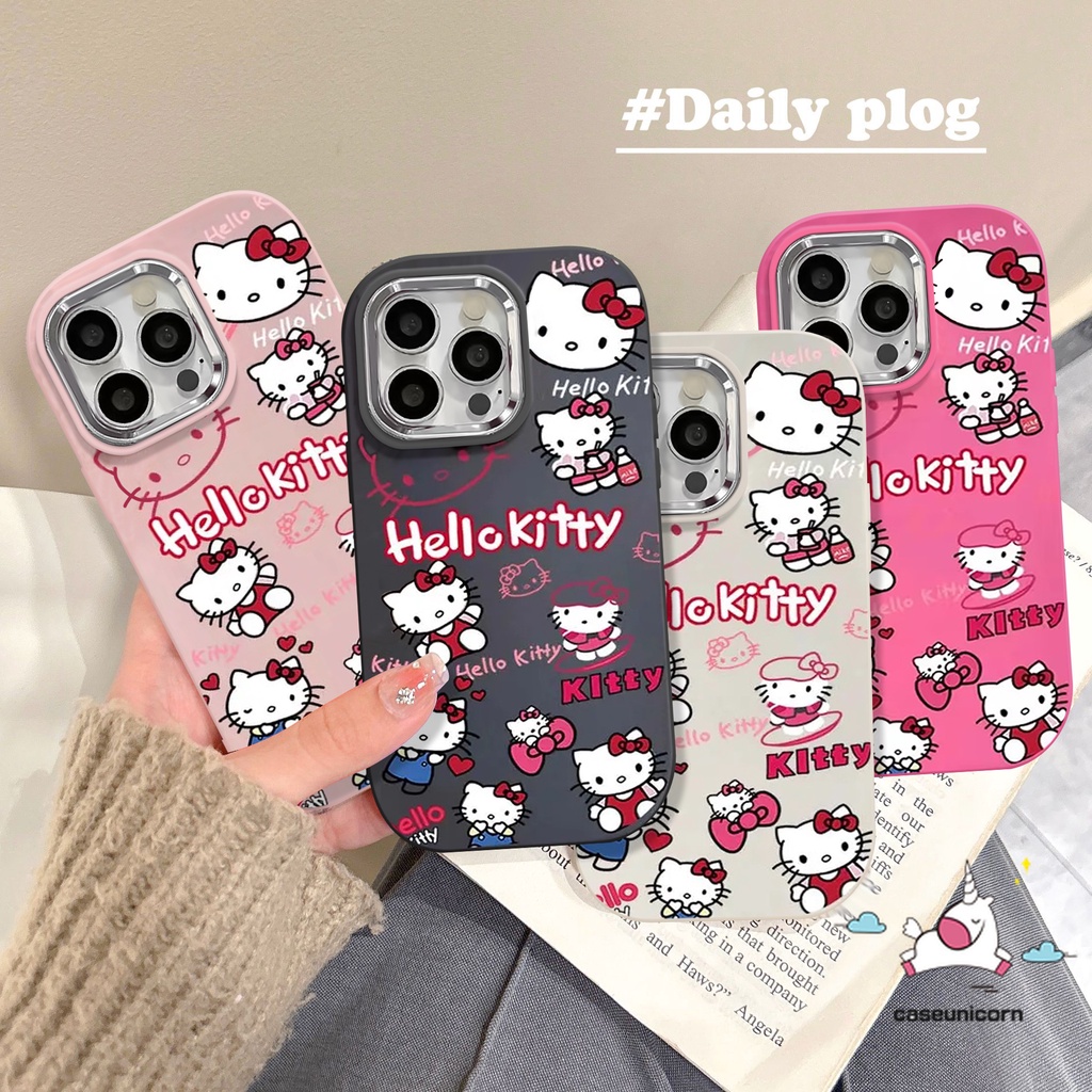 เคสโทรศัพท์มือถือแบบนิ่ม ชุบโลหะ ลายการ์ตูนเฮลโลคิตตีน่ารัก สีมาการอง แฟชั่น สําหรับ IPhone 7 8 Plus 15 Pro Max XR 15 14 13 12 11 Pro Max XS Max X