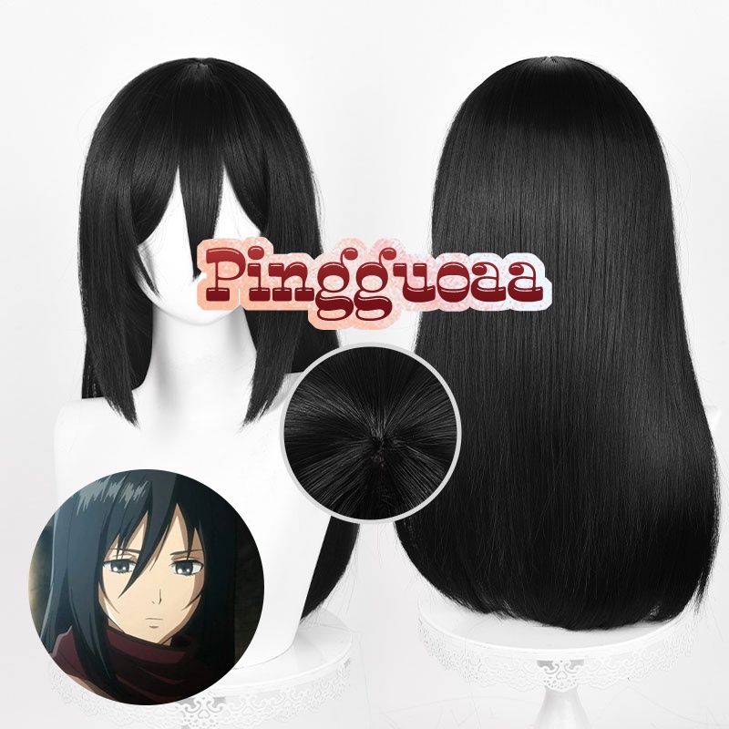 Anime Attack on Titan Mikasa Ackerman Child Cosplay Wig 50cm Long Black Wigs Heat Resistant Syntheti