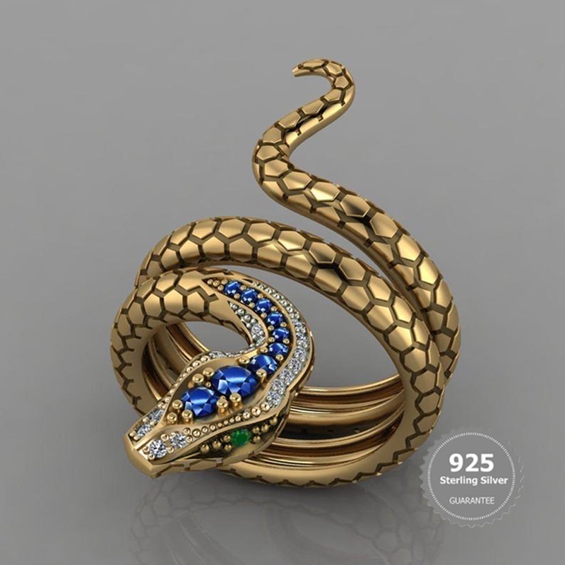 S925 Silver Creative Snake-Shaped Sapphire Blue Zircon Unisex Ring