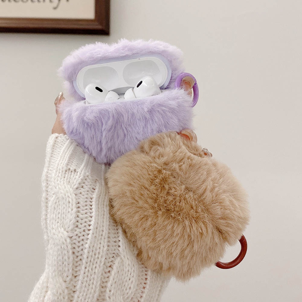 เกาหลีfluffy PlushฤดูหนาวสีทึบสําหรับAirPods 4 Pro 2 3 1 Hairyหูฟังบลูทูธกล่องชาร์จพร้อมพวงกุญแจ