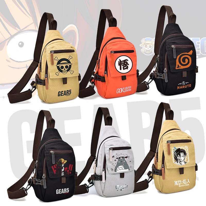 กระเป๋าคาดอก ผ้าแคนวาส ลายการ์ตูนอนิเมะ One Piece Naruto My Neighbor Totoro Goku Luffy สไตล์ใหม่