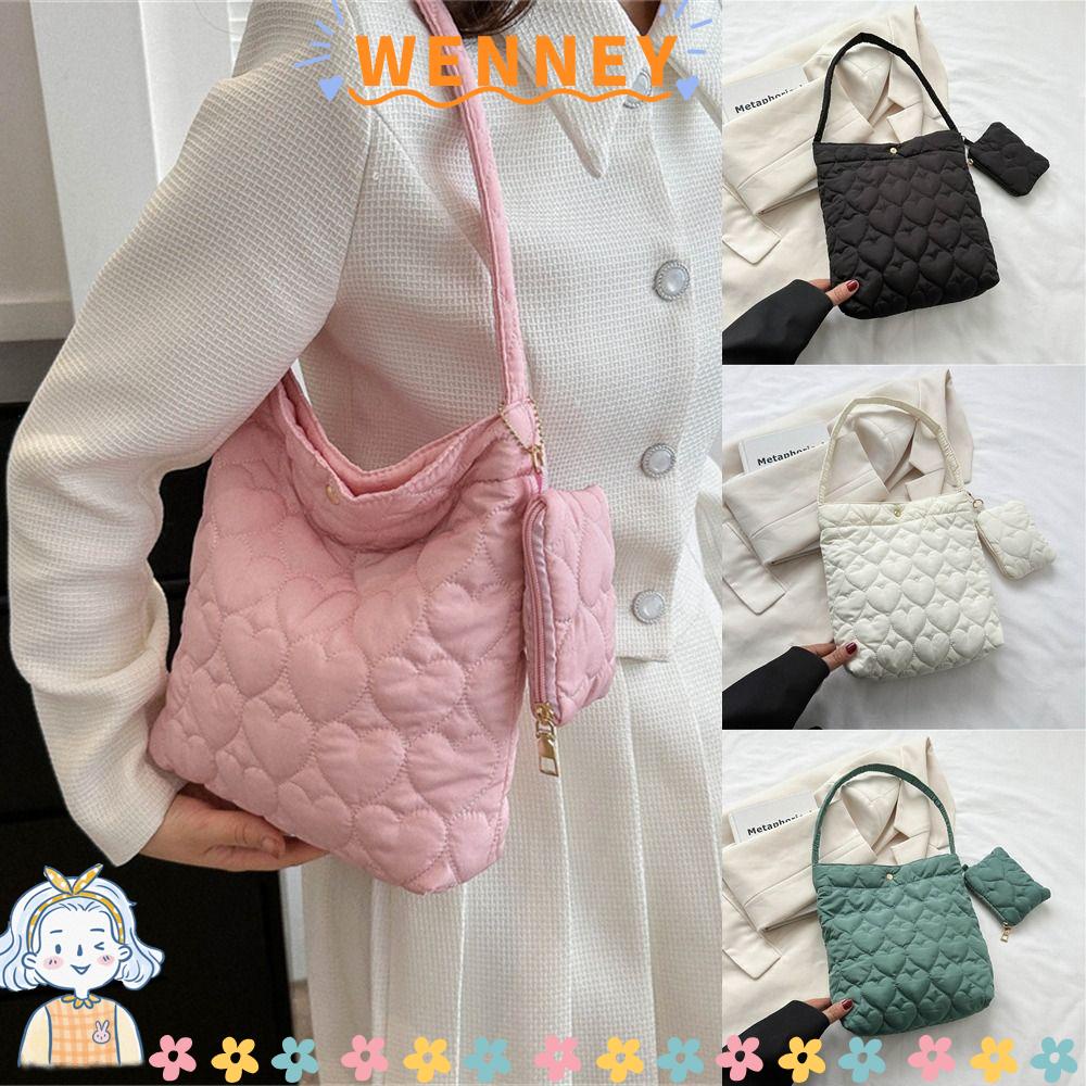 Wenney กระเป๋าสะพายไหล่ กระเป๋าถือ ผ้าฝ้าย ขนาดใหญ่ จุของได้เยอะ แฟชั่นสําหรับสตรี