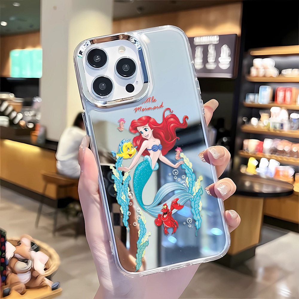 เคสโทรศัพท์มือถือ กรอบโลหะ กระจก ลายเจ้าหญิงนางเงือก สําหรับ Iphone 14 Pro Max 11 12 13 8 7 Plus X Xr Xsmax