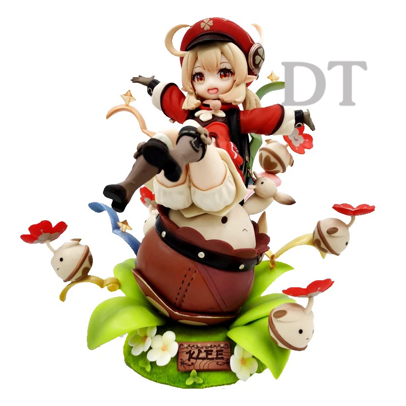 DT Game Genshin Impact Klee Anime Figure 18cm PVC Sitting Red Hat Bag Ornaments Model Kid Toys Doll Collect Ornaments Gi