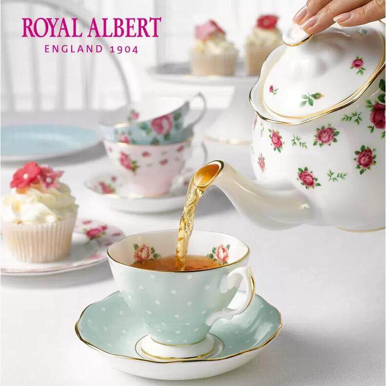 Royal Albert New Royal Rose Bone China แก้วกาแฟถ้วยชายามบ่ายและจานรอง