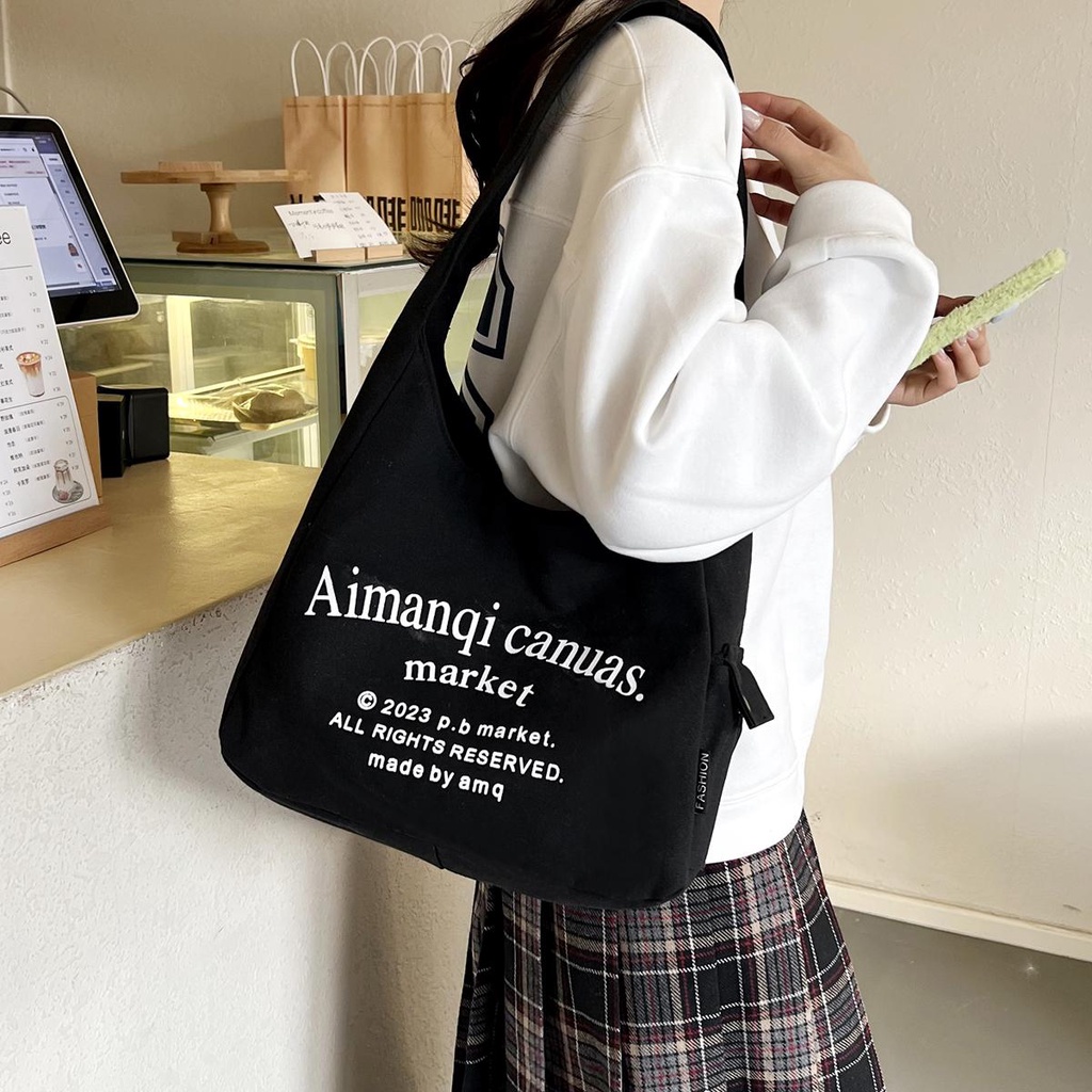 【พร้อมส่ง】miss bag fashion กระเป๋าผ้าสะพายข้างสะพายไหล่ ผ้าแคนวาสสำหรับผุ้หญิงสไตล์เกาหลี