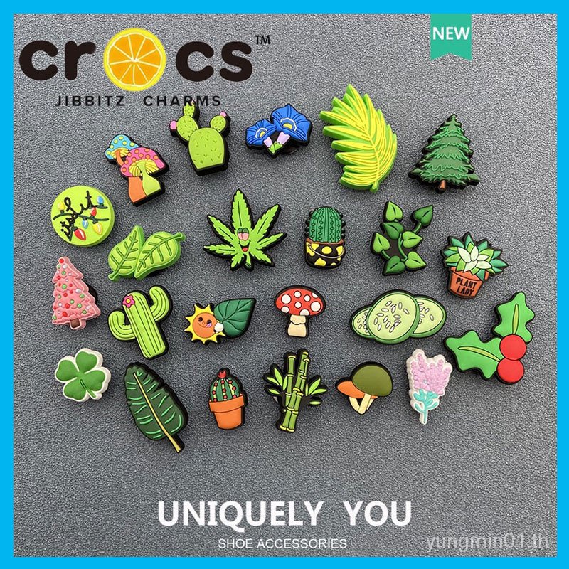 ใหม่ อุปกรณ์เสริมหัวเข็มขัด รูปดอกไม้ สีเขียว DIY สําหรับรองเท้า Crocs Jibbitz Charms