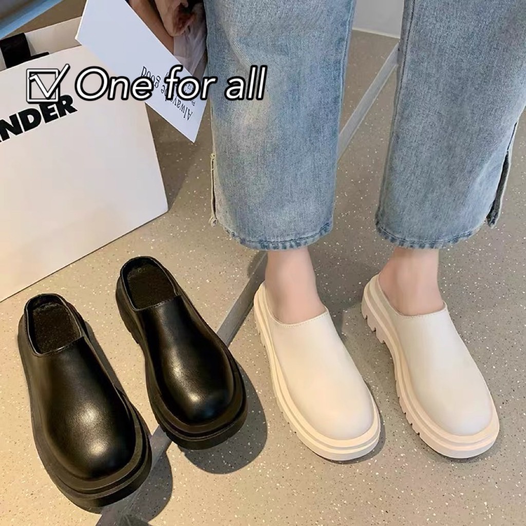 พร้อมส่งจากไทย TX523 รองเท้าแตะผู้หญิงเปิดส้น หนังพียูนิ่ม ส้นหนา5cm กันลื่น รองเท้าโลฟเฟอร์ครึ่งตัว แฟชั่นใหม่