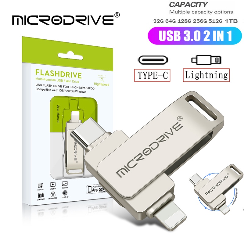 แฟลชไดรฟ์ usb 3.0 32gb 64gb 128gb 256gb 512gb 1tb 2 in 1 3.0 สําหรับโทรศัพท์มือถือ iOS