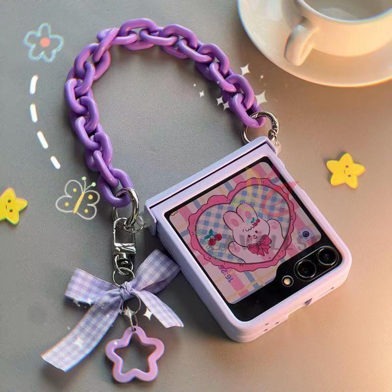 น่ารัก Candy สีม่วงสําหรับ Samsung Galaxy Z Flip 7 FE Z Flip 6 Z Flip 5 ในตัวป้องกันหน้าจอด้านหน้าพร