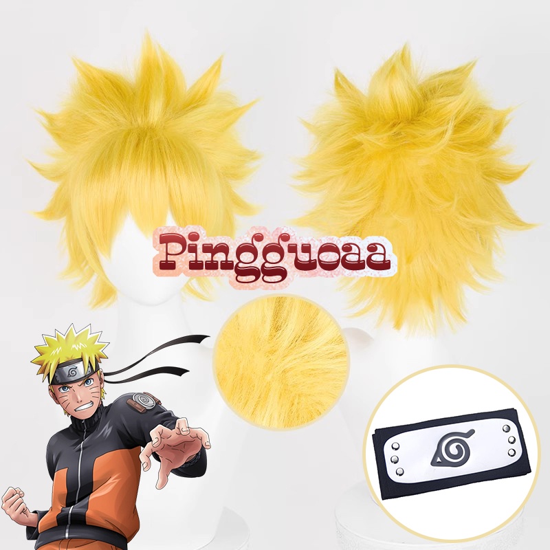 Anime Naruto Uzumaki Naruto Cosplay Wig 30cm Short Golden Fluffy Wigs Heat Resistant Synthetic Hair